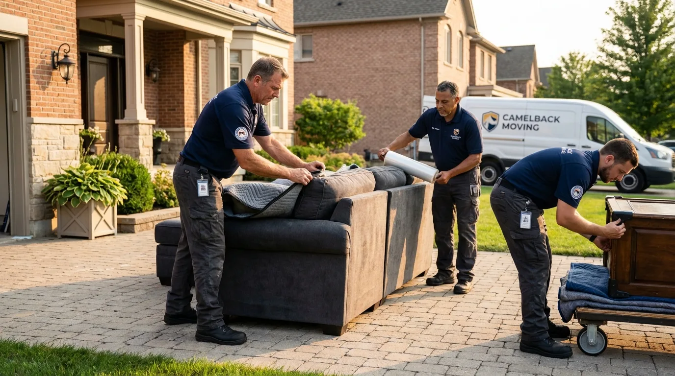 Large estate moving crew wrapping furniture in Avoca, IA