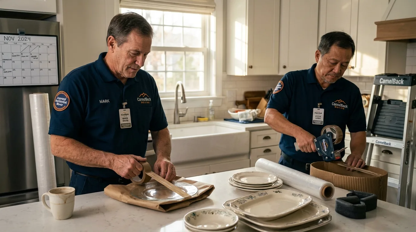 Professional crew packing kitchen dishware in Avoca, IA